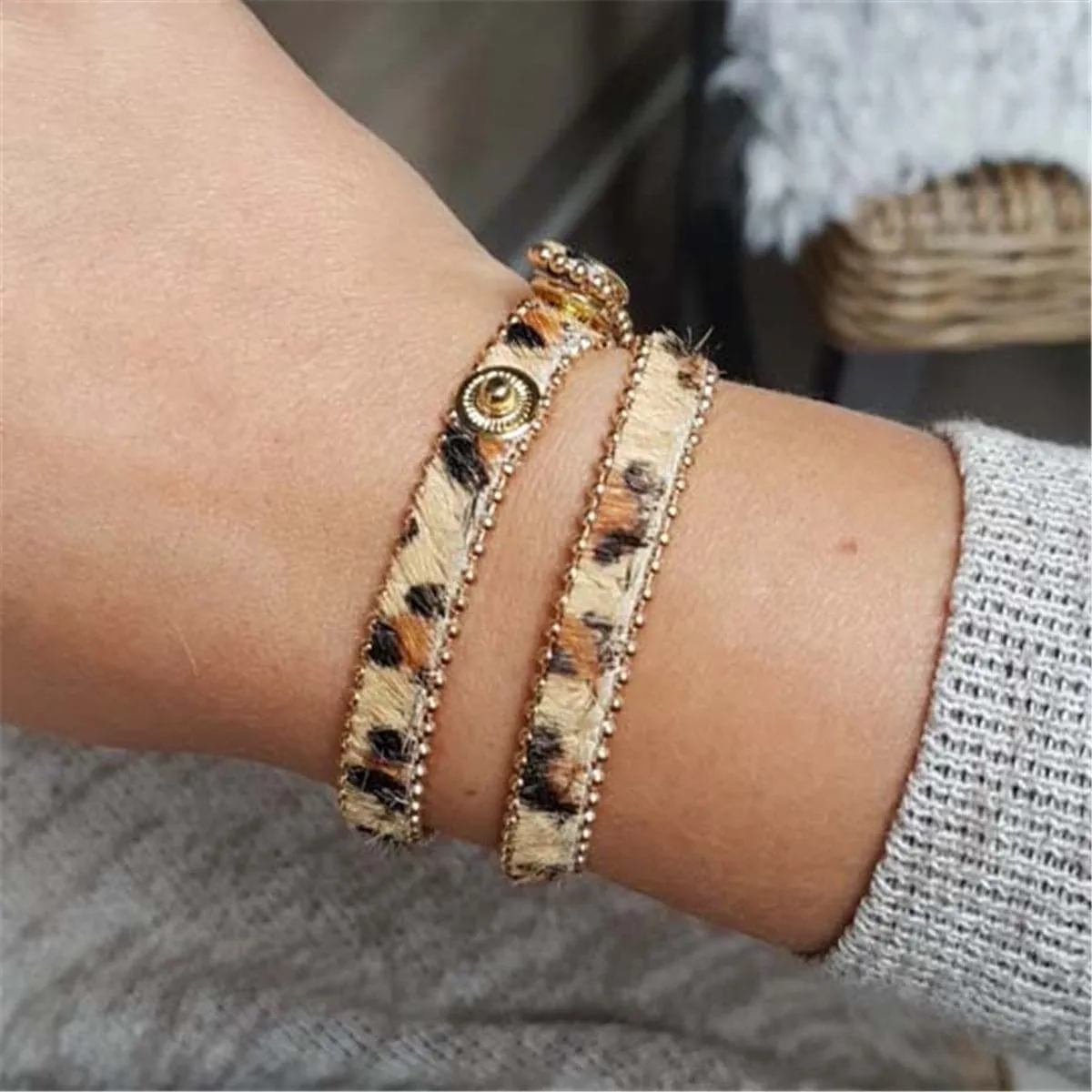 Brown Leopard Wrap Bracelet