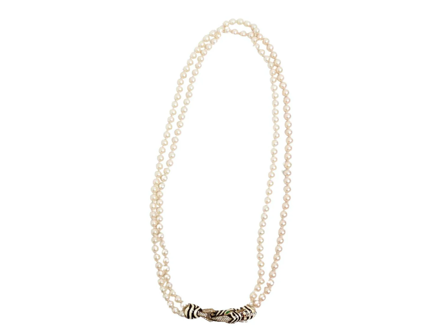 Bulgari-Inspired Vintage Zebra Motif Costume Pearl Strand Necklace
