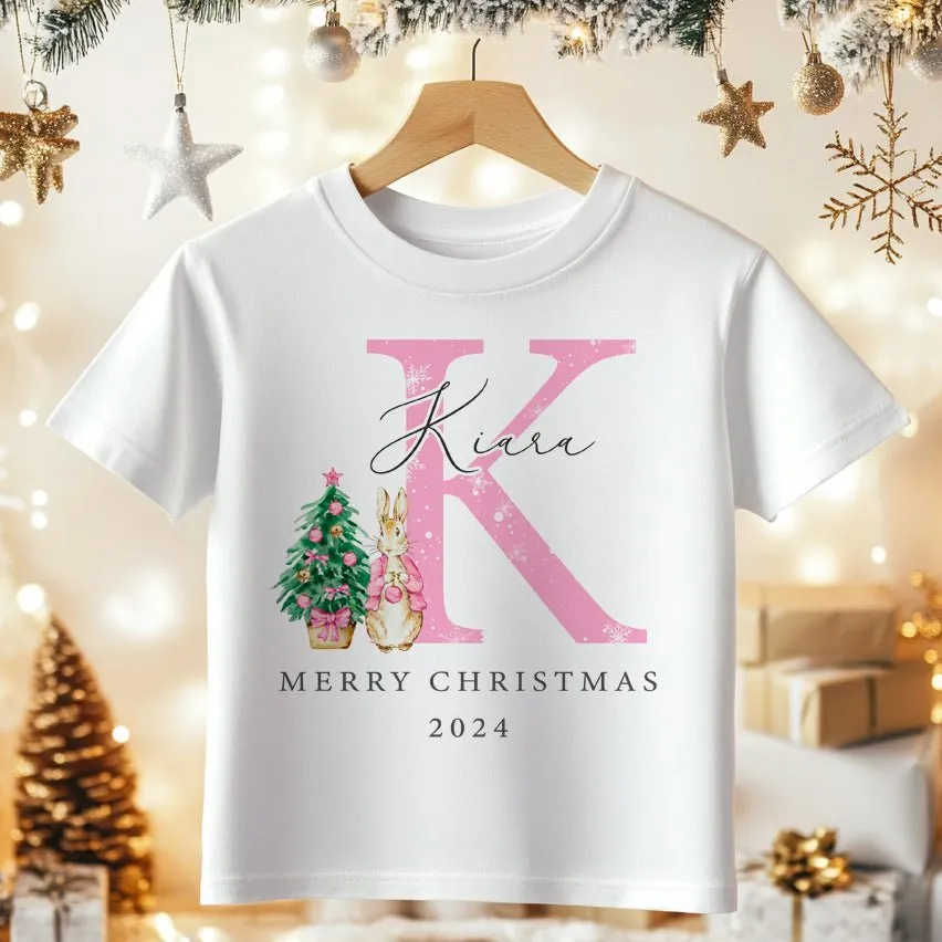 Christmas Peter Rabbit Inspired Girl Personalised Toddler & Kids T Shirt
