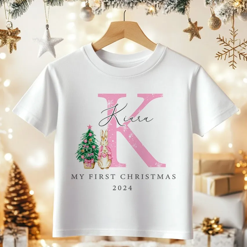 Christmas Peter Rabbit Inspired Girl Personalised Toddler & Kids T Shirt