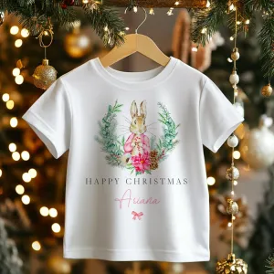 Christmas Peter Rabbit Inspired Girl Personalised Toddler & Kids T Shirt