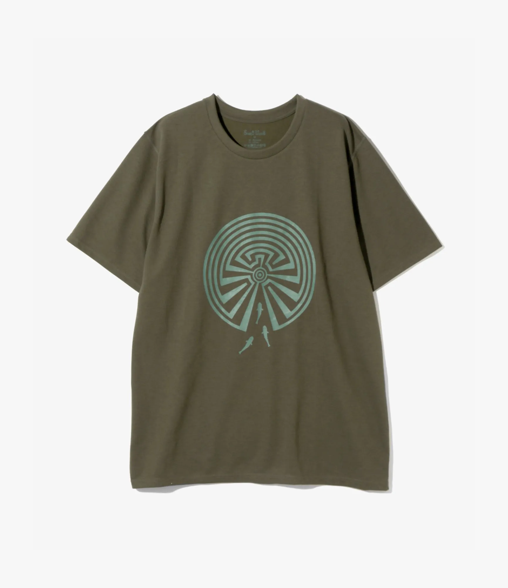 Crew Neck T-Shirt – Olive ‘Maze’ Print