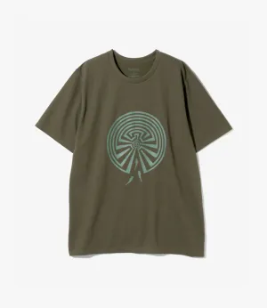 Crew Neck T-Shirt – Olive ‘Maze’ Print