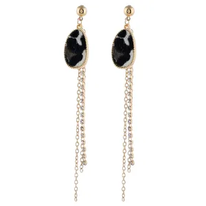 Cubic Zirconia & White Leopard Tassel Drop Earrings