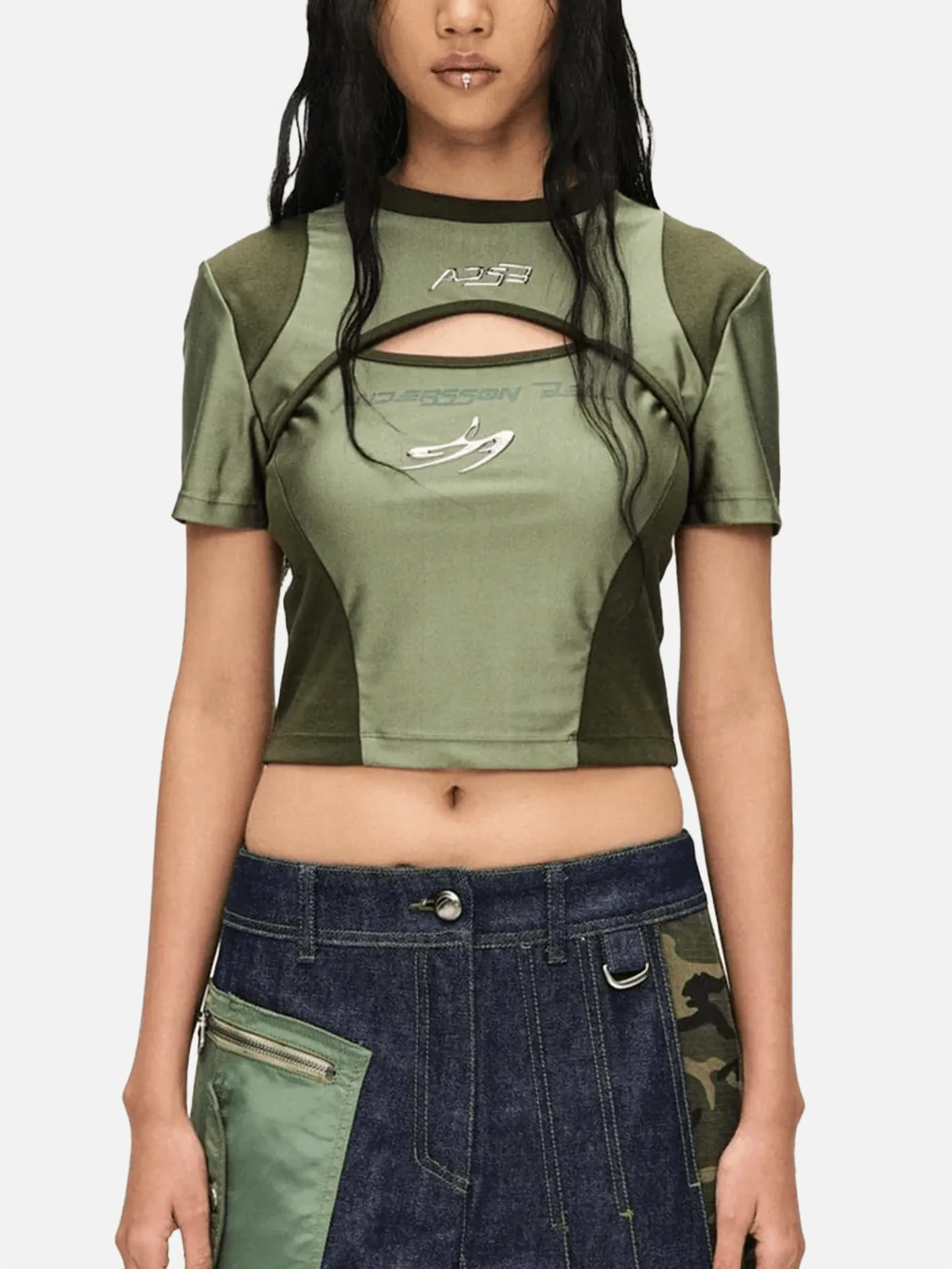 Cut-Out Racing T-Shirts - Khaki