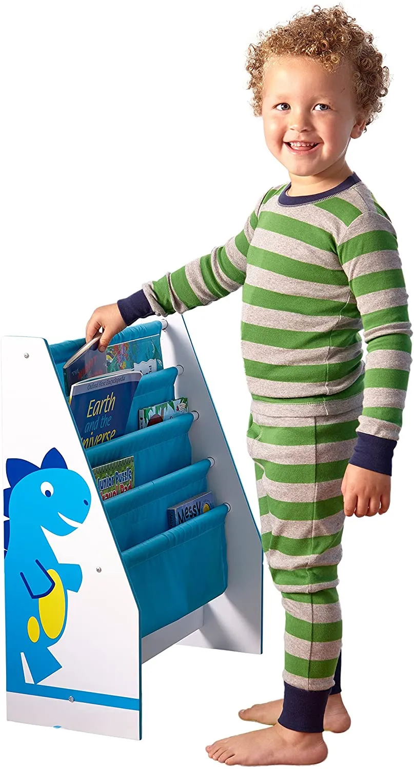 Diddi Dino Kids Bookcase | Sling Bookcase | Storage with Deep Canvas Pockets