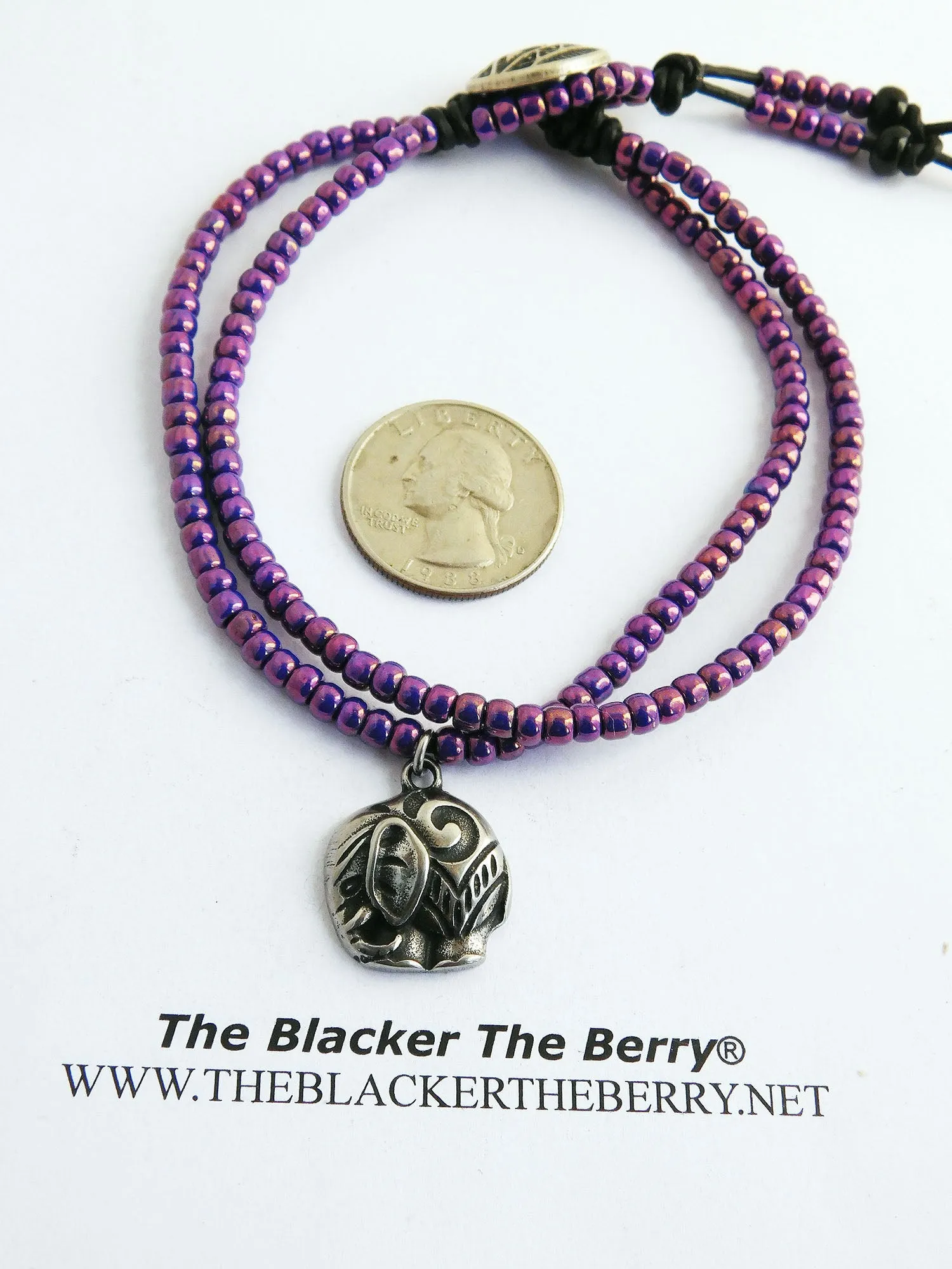 Elephant Anklet Silver Purple Stainless Steel Beaded Jewelry