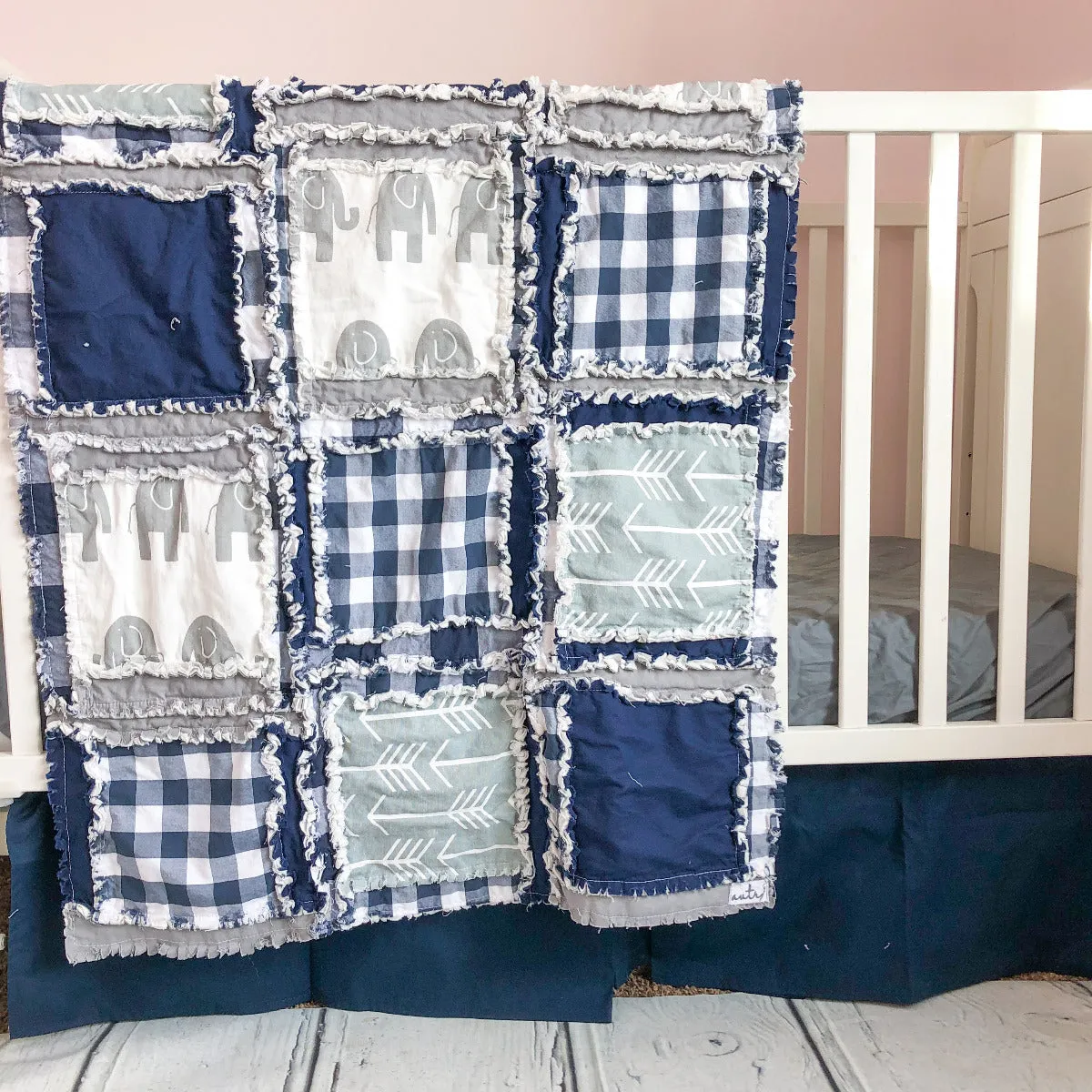 Elephant Crib Bedding | Navy Blue, Gray