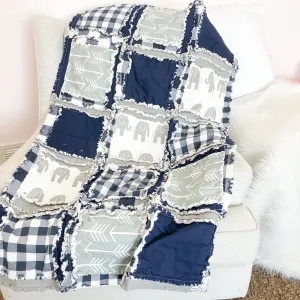 Elephant Crib Bedding | Navy Blue, Gray