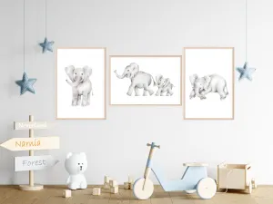 Elephant Family Art Prints - Set of 3