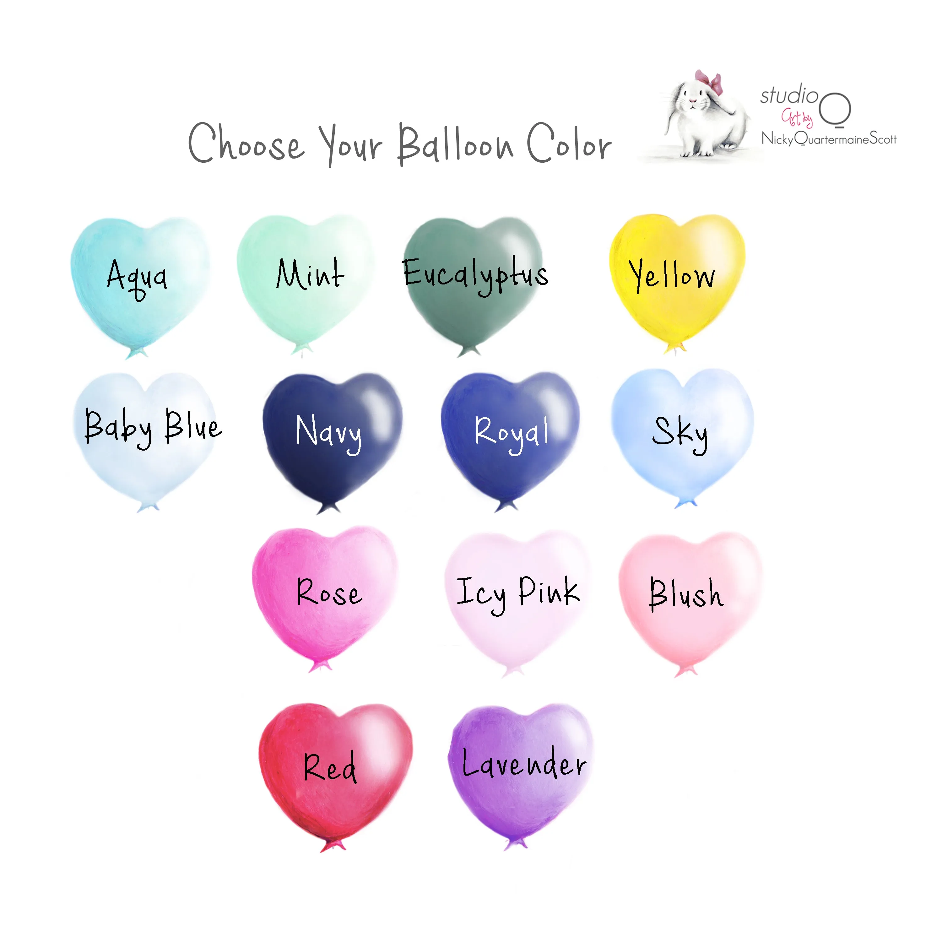 Elephant Mama & Baby Heart Balloons Print