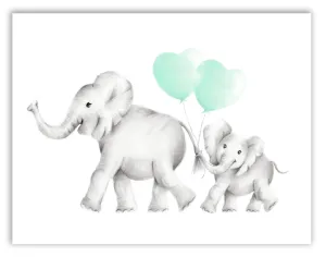 Elephant Mama & Baby Heart Balloons Print