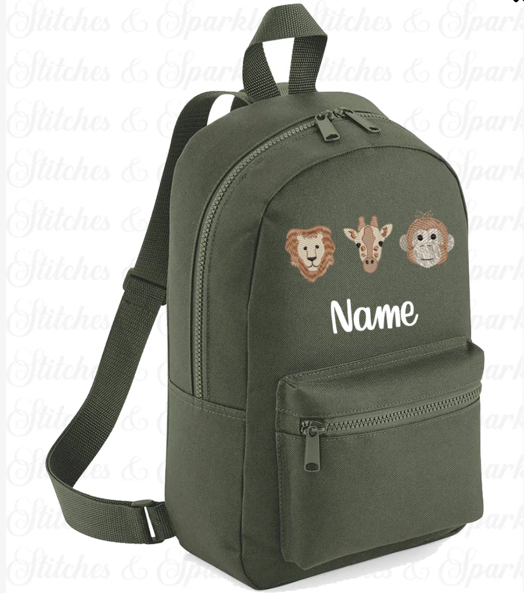 Embroidered Safari Animals Backpack
