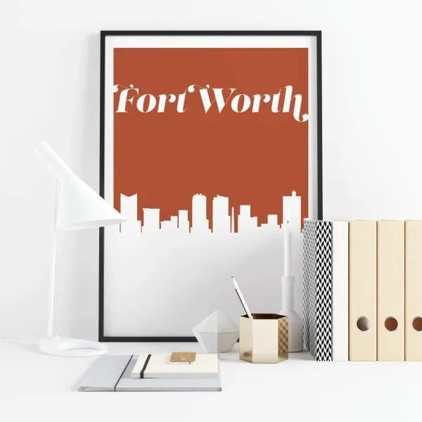 Fort Worth, Texas retro inspired city skyline
