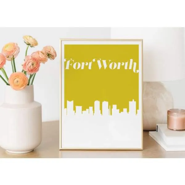 Fort Worth, Texas retro inspired city skyline