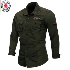 Fredd Marshall 2018 New 100% Cotton Military Shirt Men Long Sleeve