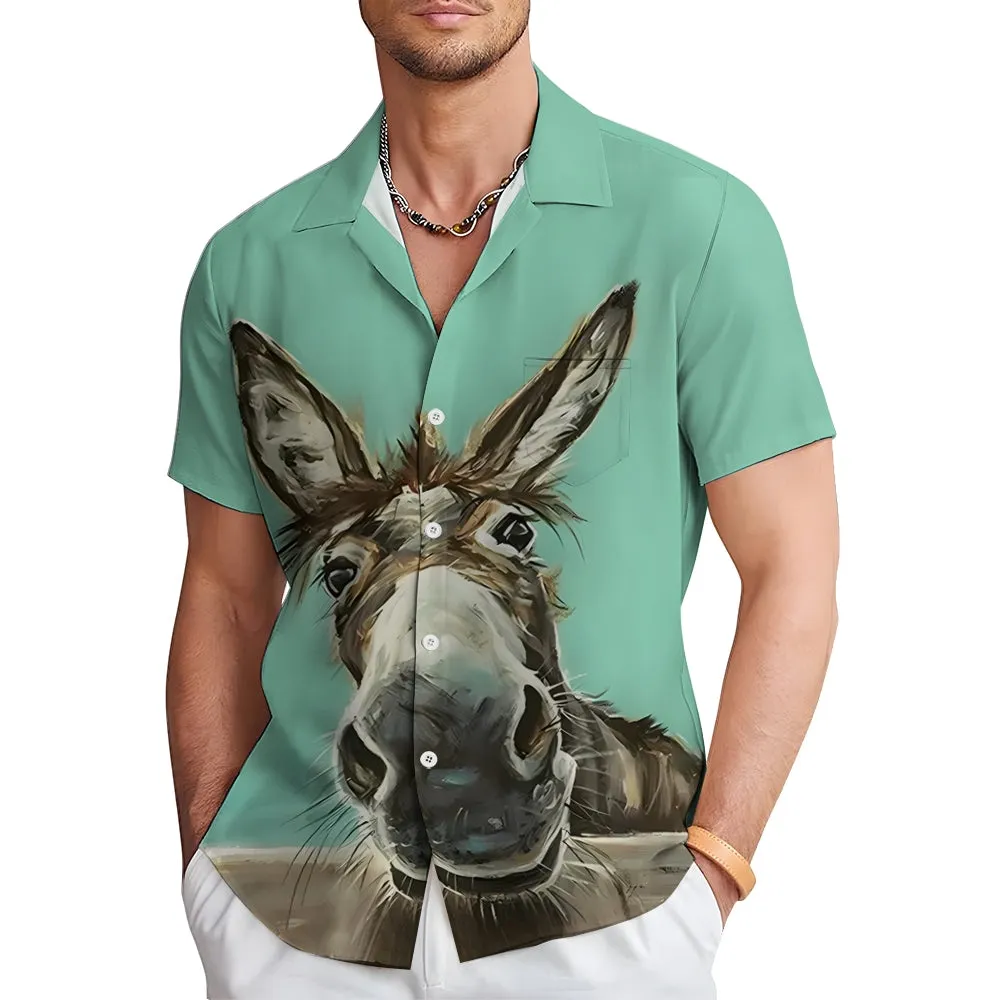 Fun Animal Print Casual Oversized Short-Sleeved Shirt 2407000271