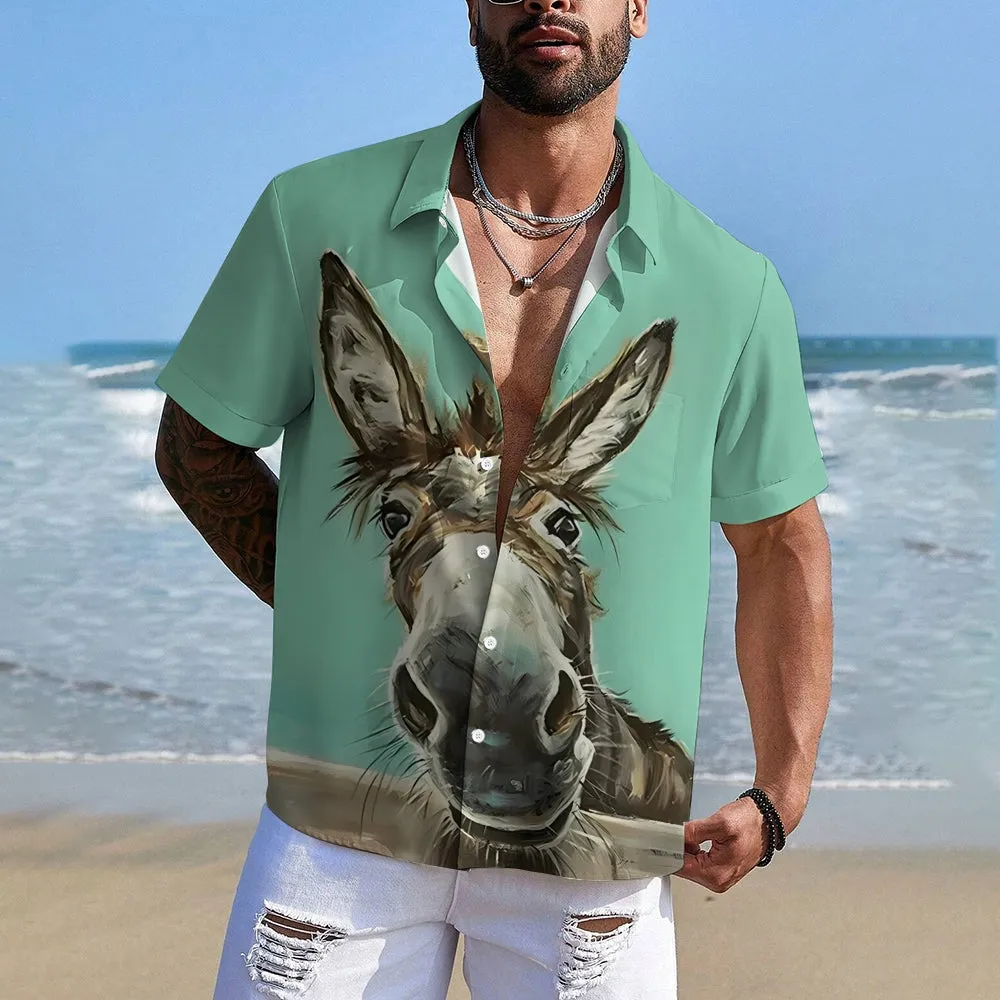 Fun Animal Print Casual Oversized Short-Sleeved Shirt 2407000271
