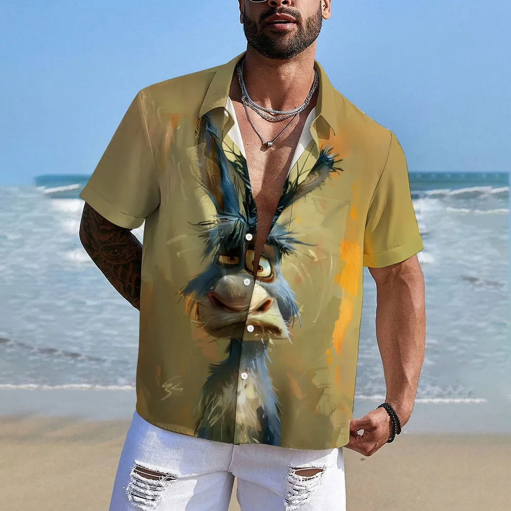 Fun Animal Print Casual Oversized Short-Sleeved Shirt 2407000271
