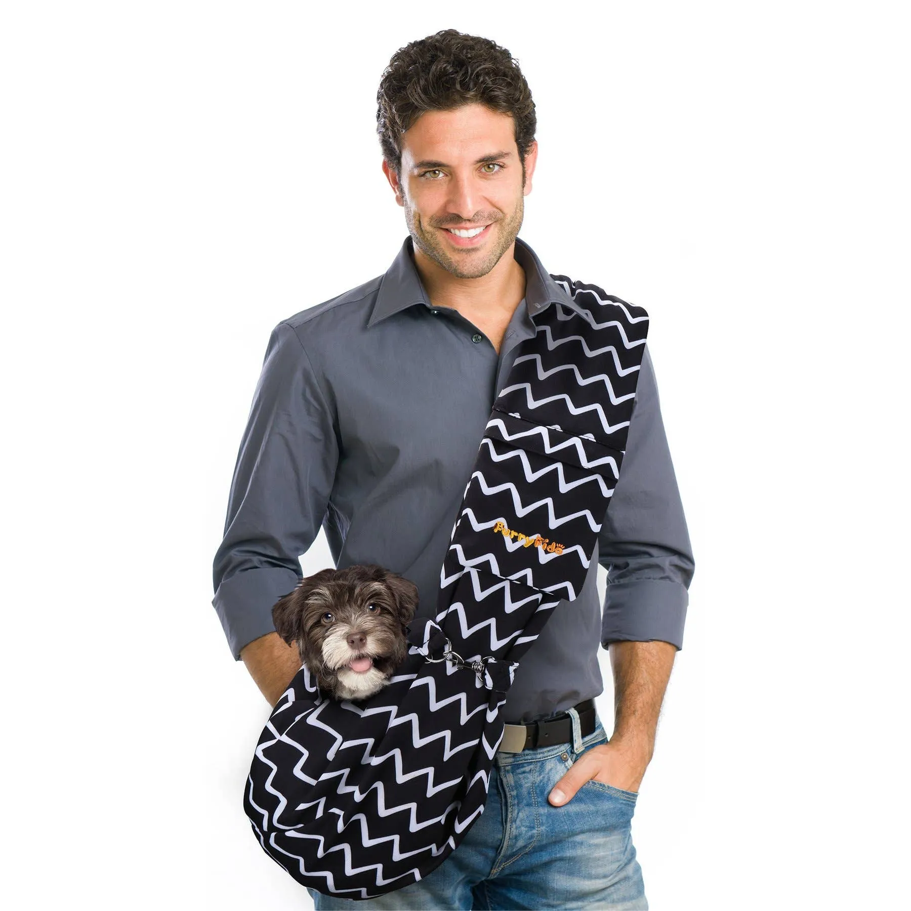 Furry Fido Pet Supplies - Furry Fido Chevron Black Adjustable Pocket Pet Sling