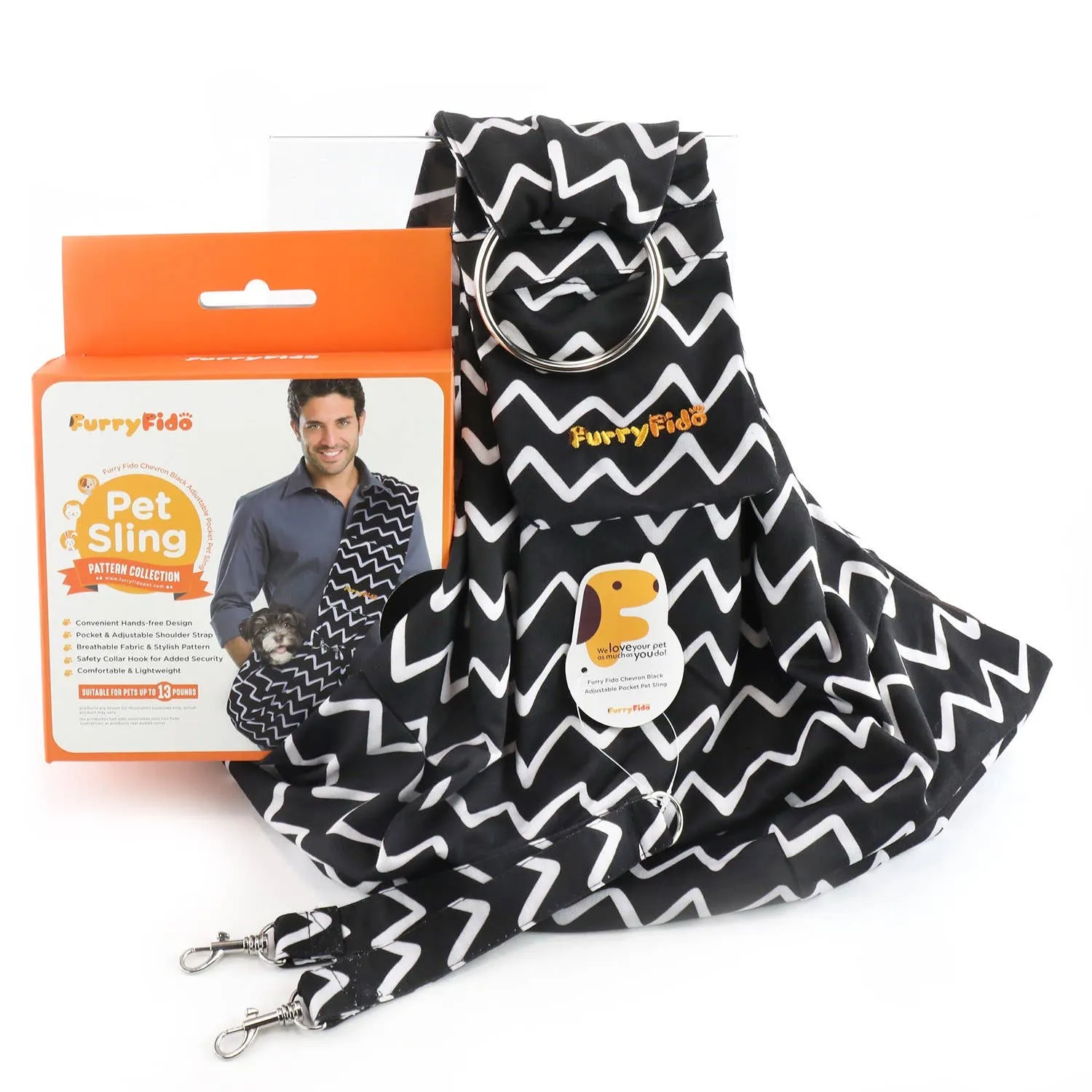 Furry Fido Pet Supplies - Furry Fido Chevron Black Adjustable Pocket Pet Sling