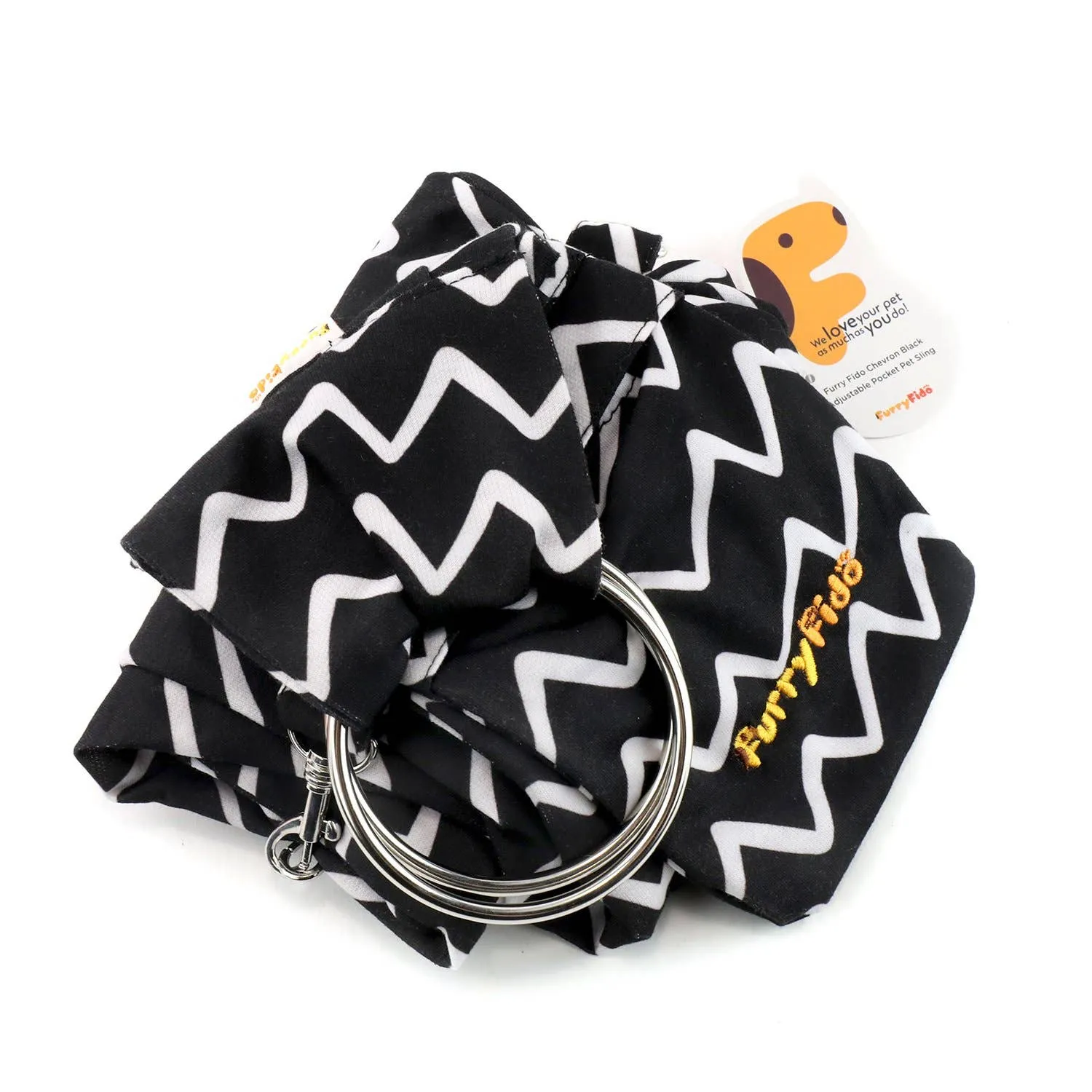 Furry Fido Pet Supplies - Furry Fido Chevron Black Adjustable Pocket Pet Sling