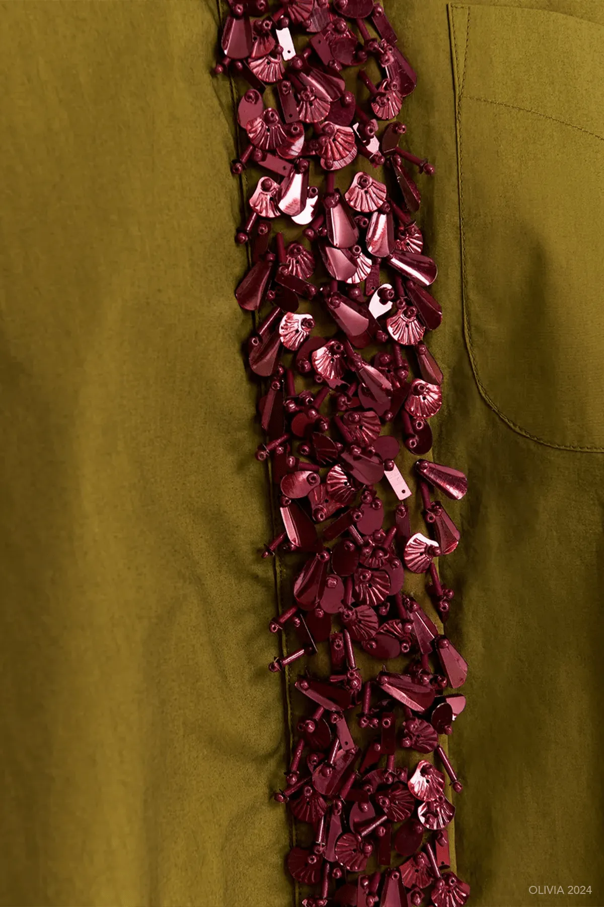 Gail Embellished Cotton Shirt in Khaki