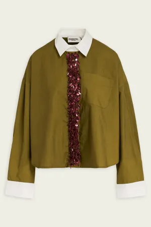 Gail Embellished Cotton Shirt in Khaki