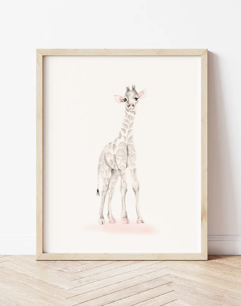 Giraffe Nursery Art Print - Sweet Blush