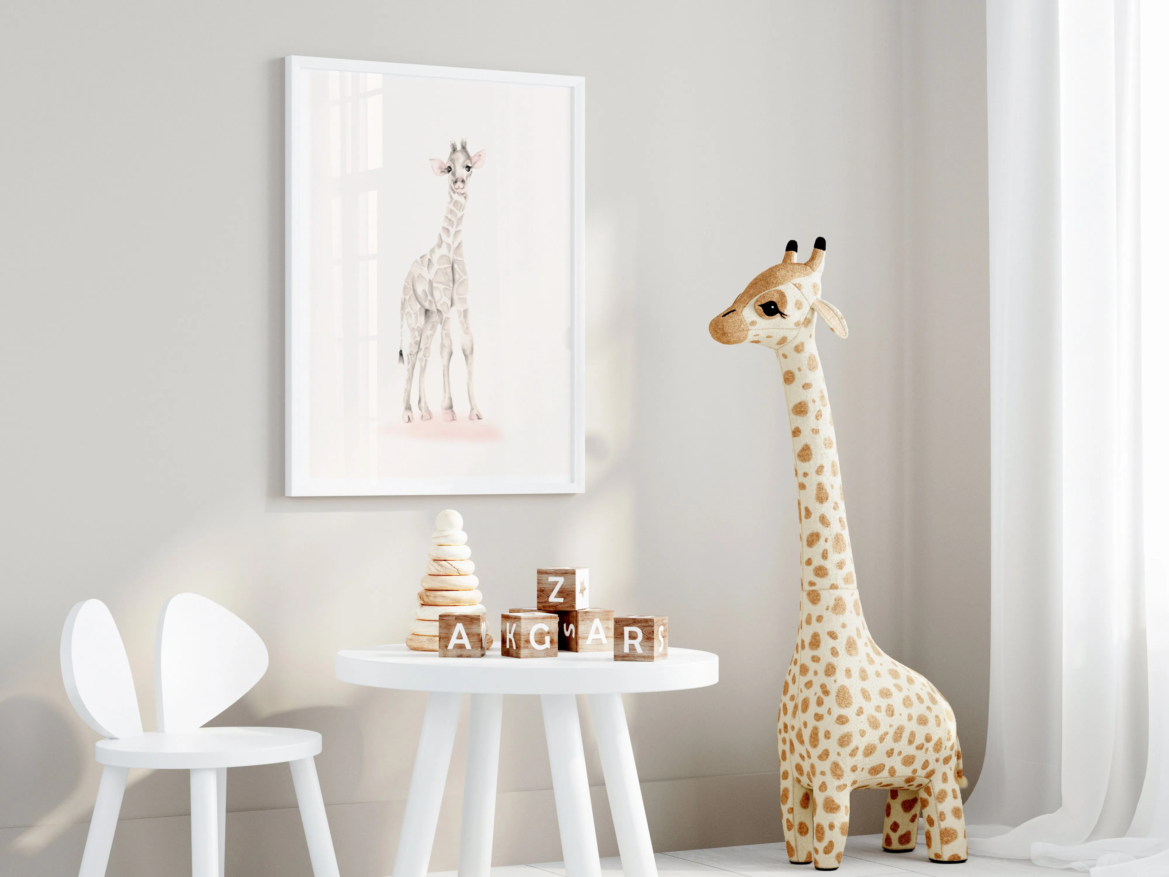 Giraffe Nursery Art Print - Sweet Blush
