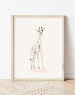 Giraffe Nursery Art Print - Sweet Blush