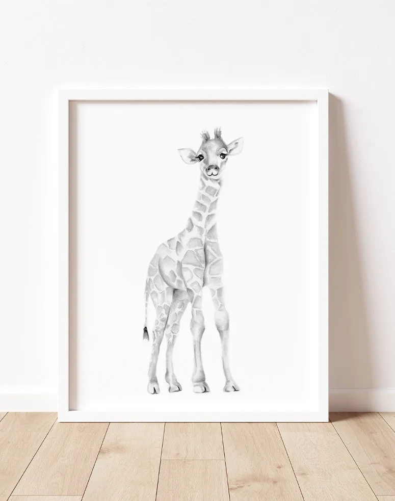 Giraffe Pencil Drawing Print