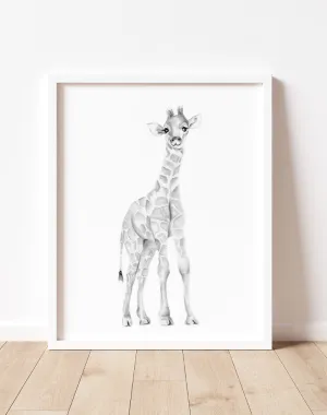 Giraffe Pencil Drawing Print