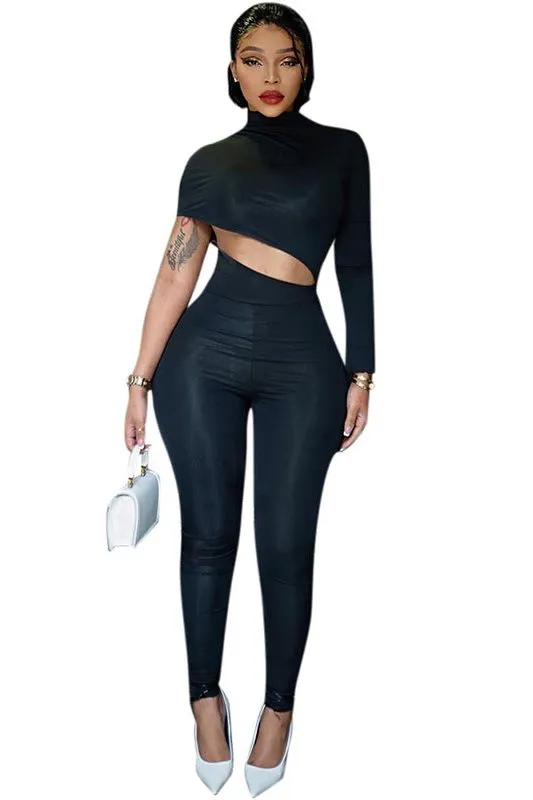 Irregular navel-baring jumpsuit