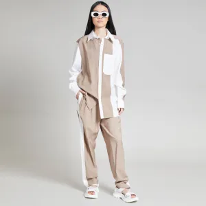 KEEGAN TOP WITH CONVERTIBLE COLLAR KHAKI & IVORY
