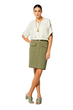KHAKI COTTON SAFARI SKIRT