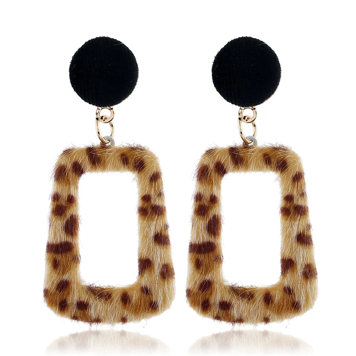 Khaki Leopard Gabardine Rectangle Drop Earrings