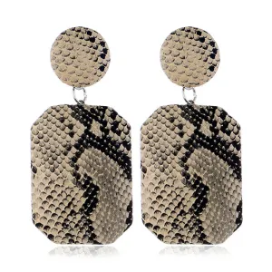 Khaki Serpentine Geometric Drop Earrings