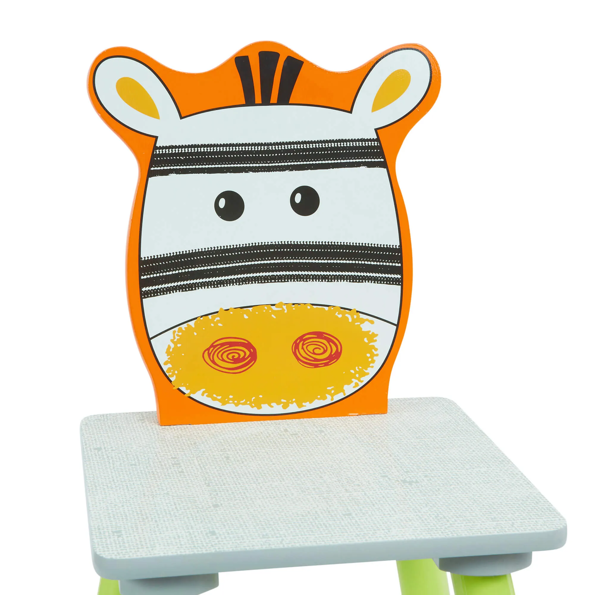 Kids | Scratch-Resistant Jungle Wooden Table and 2 Chairs | White | Lion & Zebra