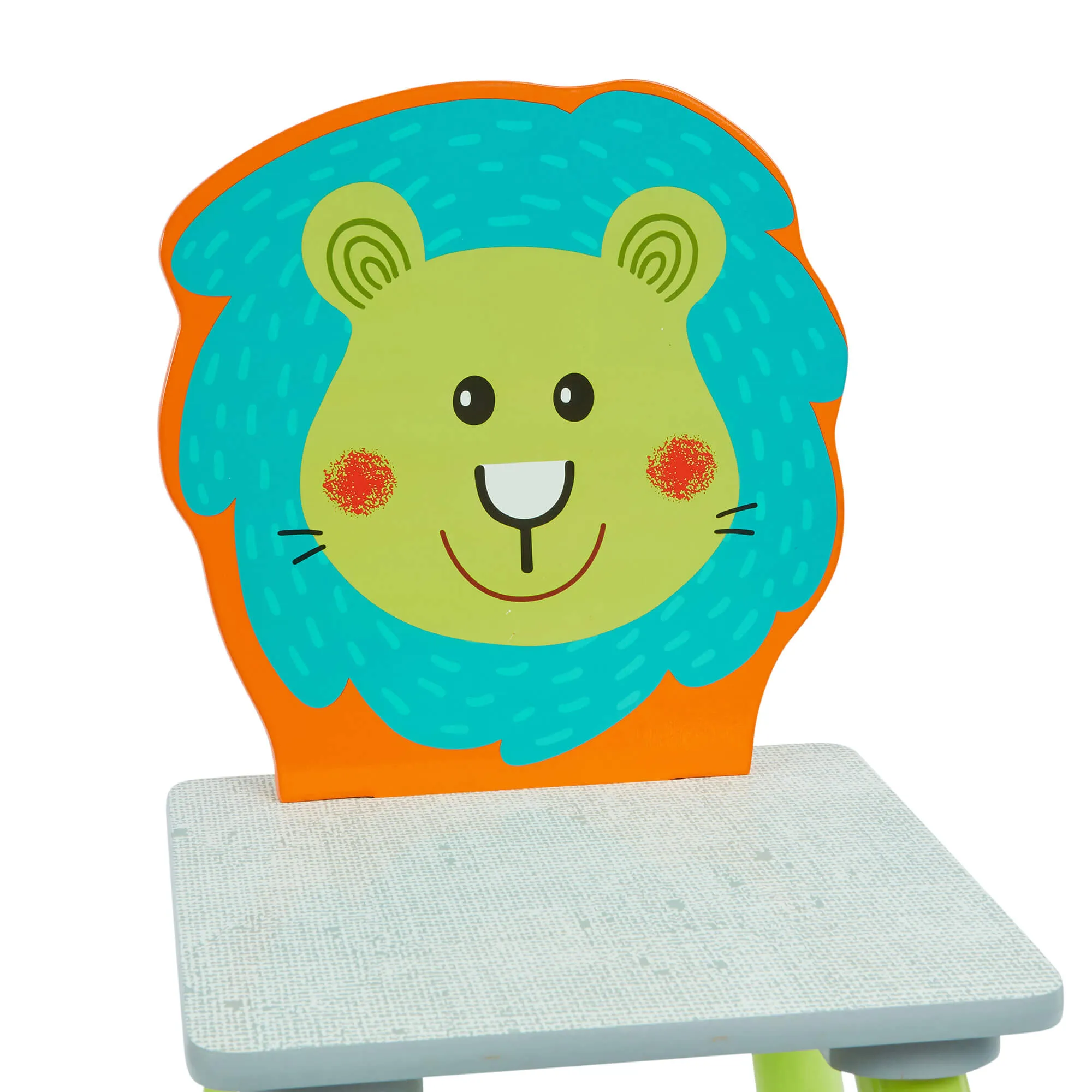 Kids | Scratch-Resistant Jungle Wooden Table and 2 Chairs | White | Lion & Zebra