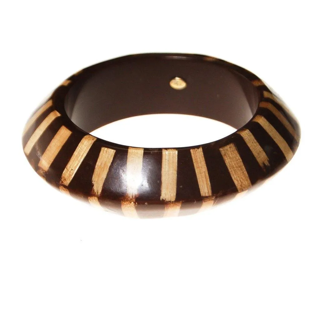KJL Brown Lucite with Wood Bangle Bracelet