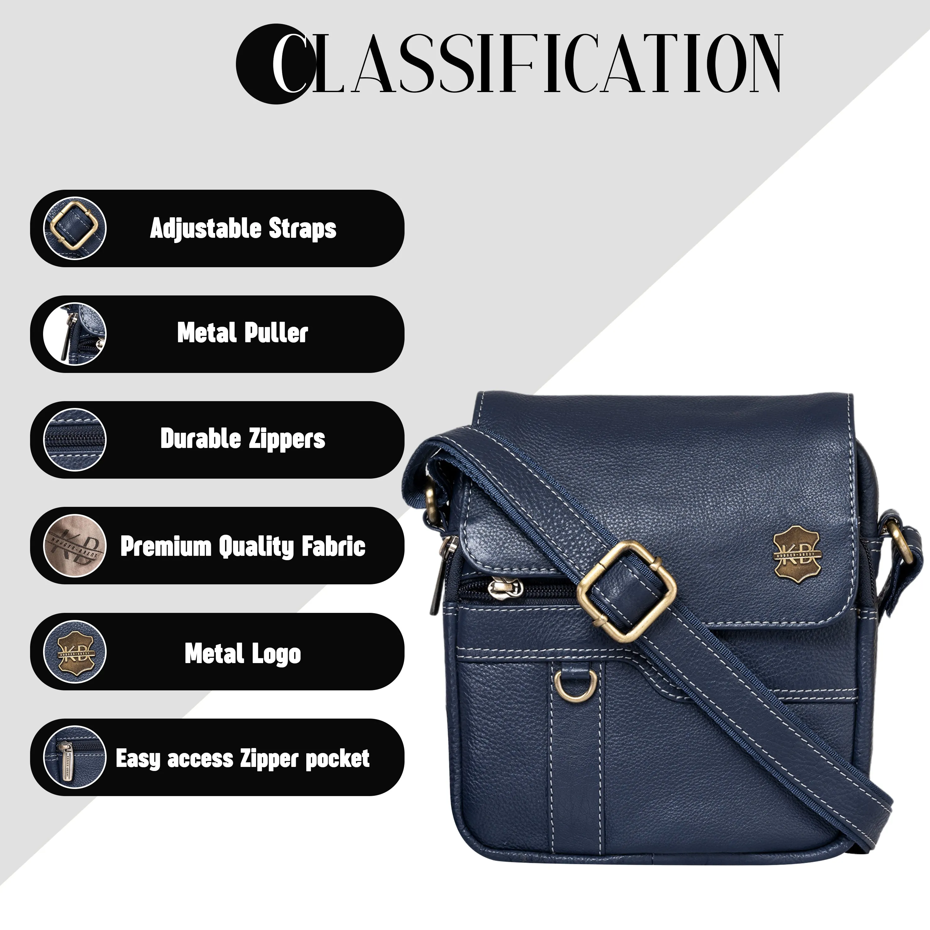 Kuger-Brent Aspen Navy Genuine Leather Unisex Sling Bag