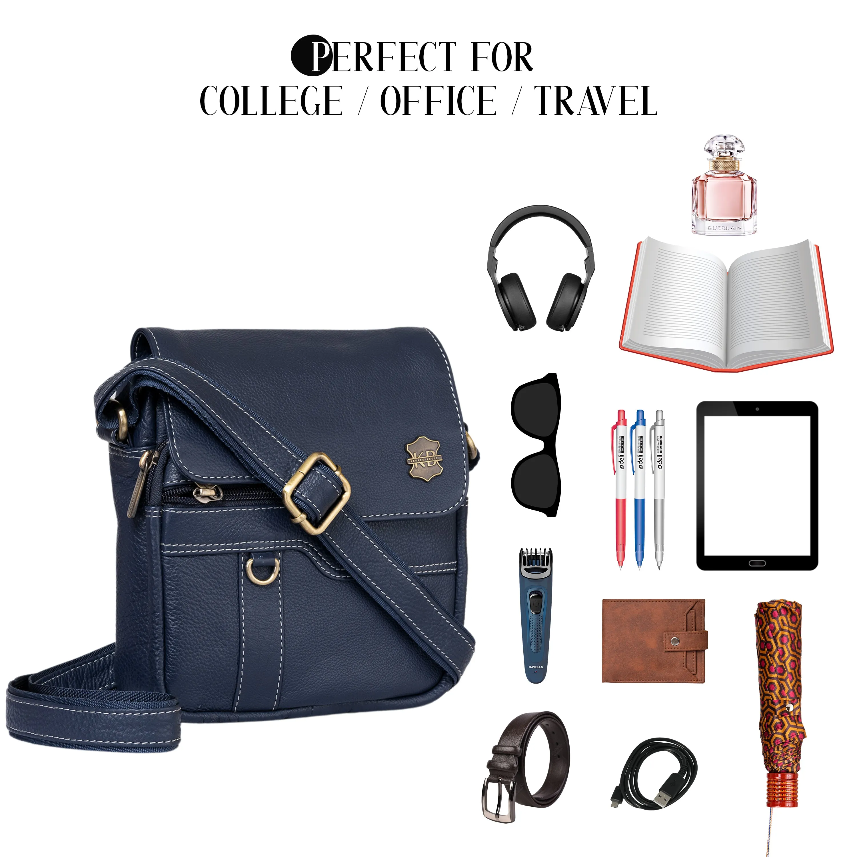 Kuger-Brent Aspen Navy Genuine Leather Unisex Sling Bag