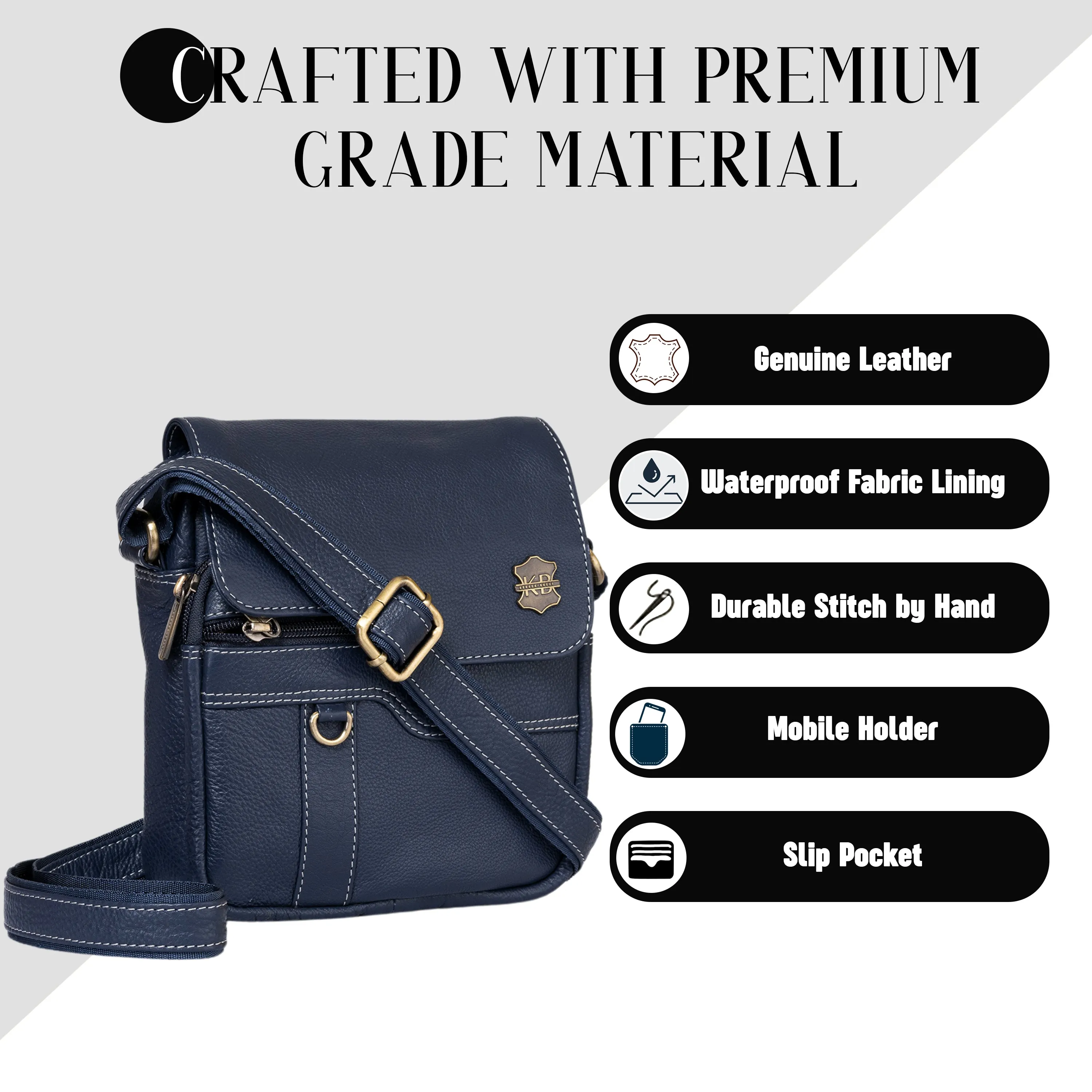 Kuger-Brent Aspen Navy Genuine Leather Unisex Sling Bag