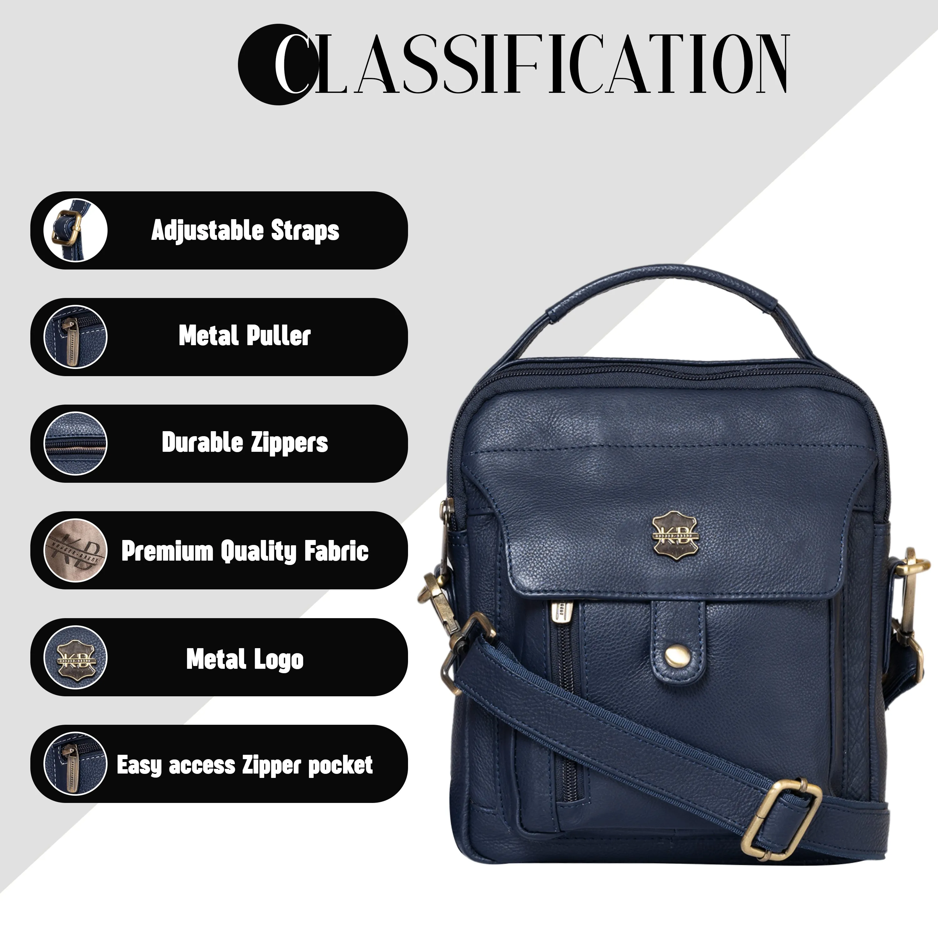 Kuger-Brent Zephyr Navy Genuine Leather Unisex Sling Bag