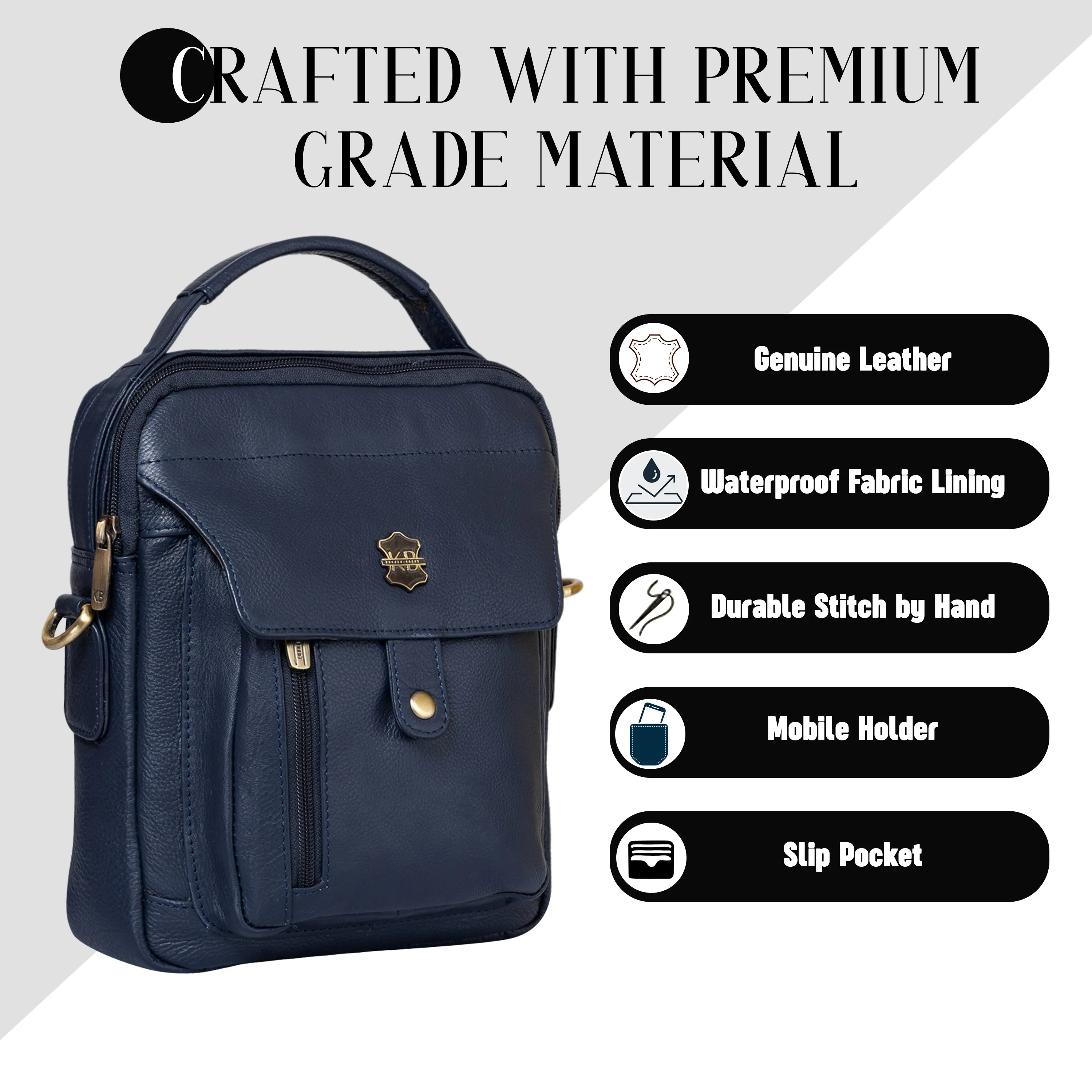 Kuger-Brent Zephyr Navy Genuine Leather Unisex Sling Bag