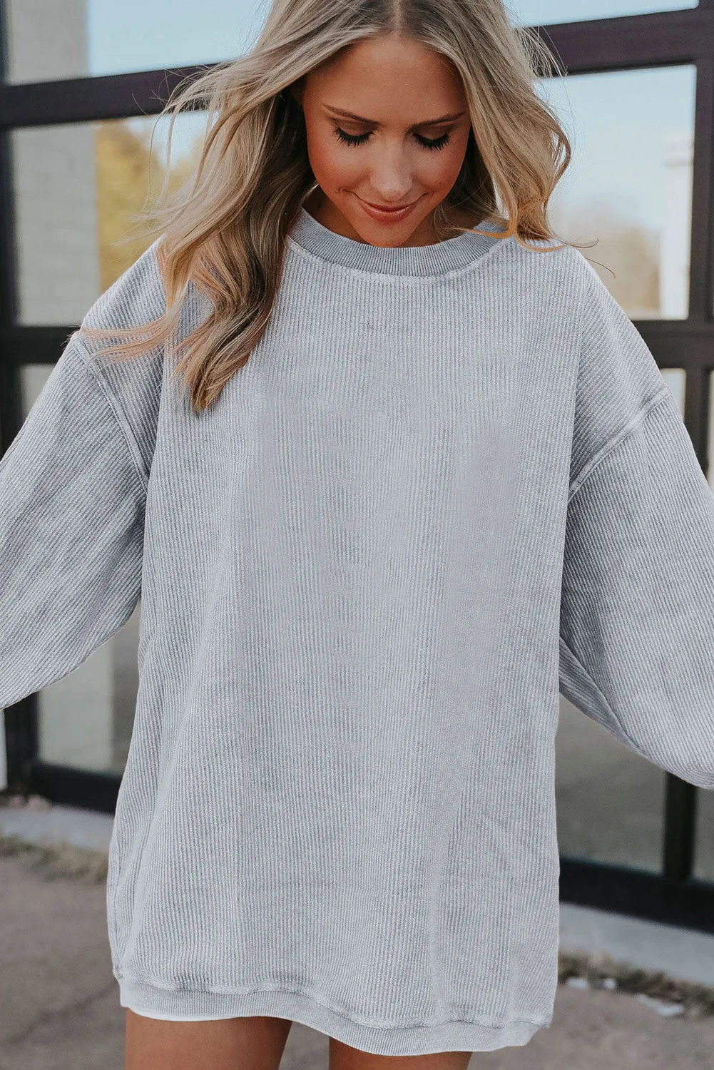 Light Grey JOLENE Ribbed Corded Oversized Sweatshirt
