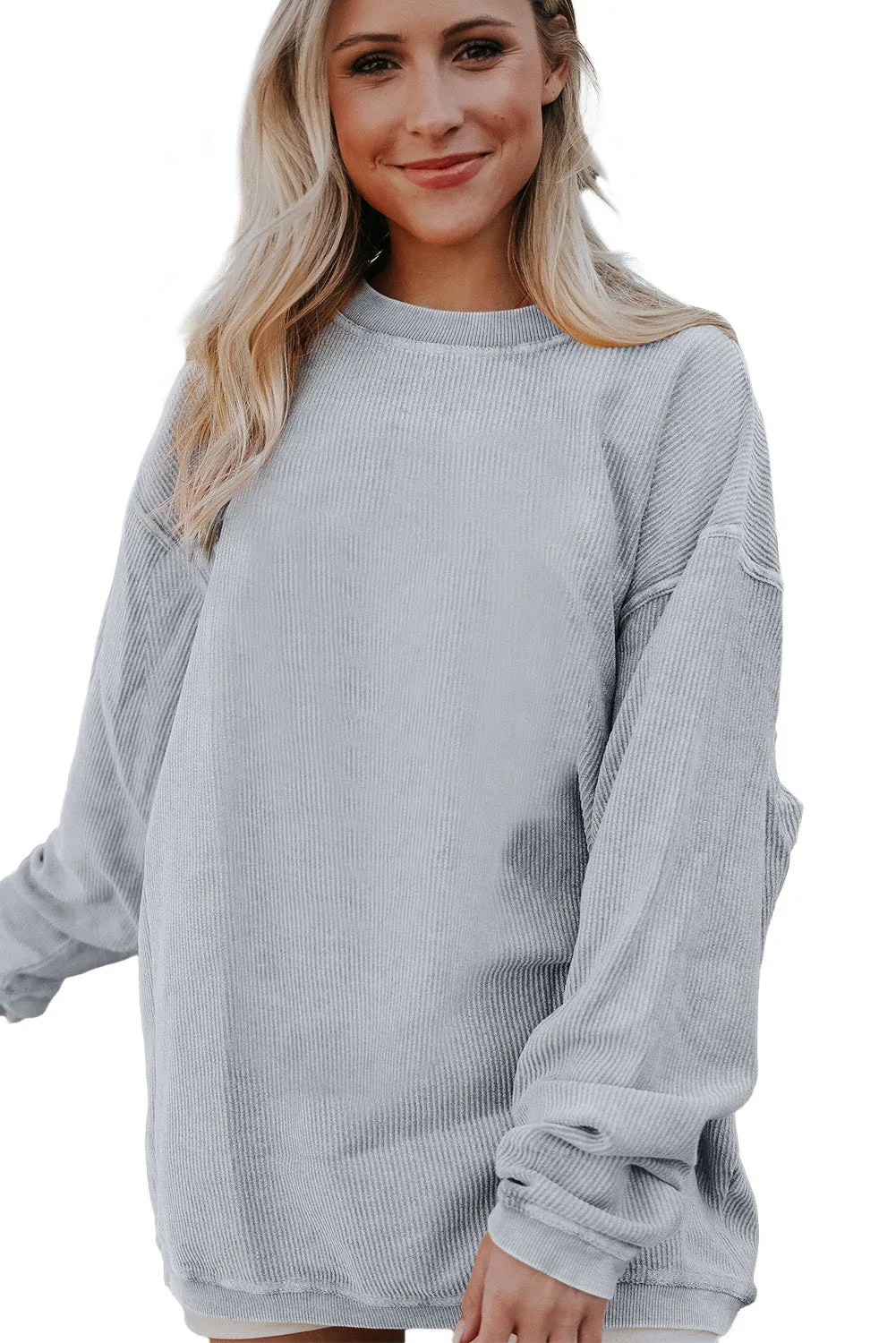 Light Grey JOLENE Ribbed Corded Oversized Sweatshirt
