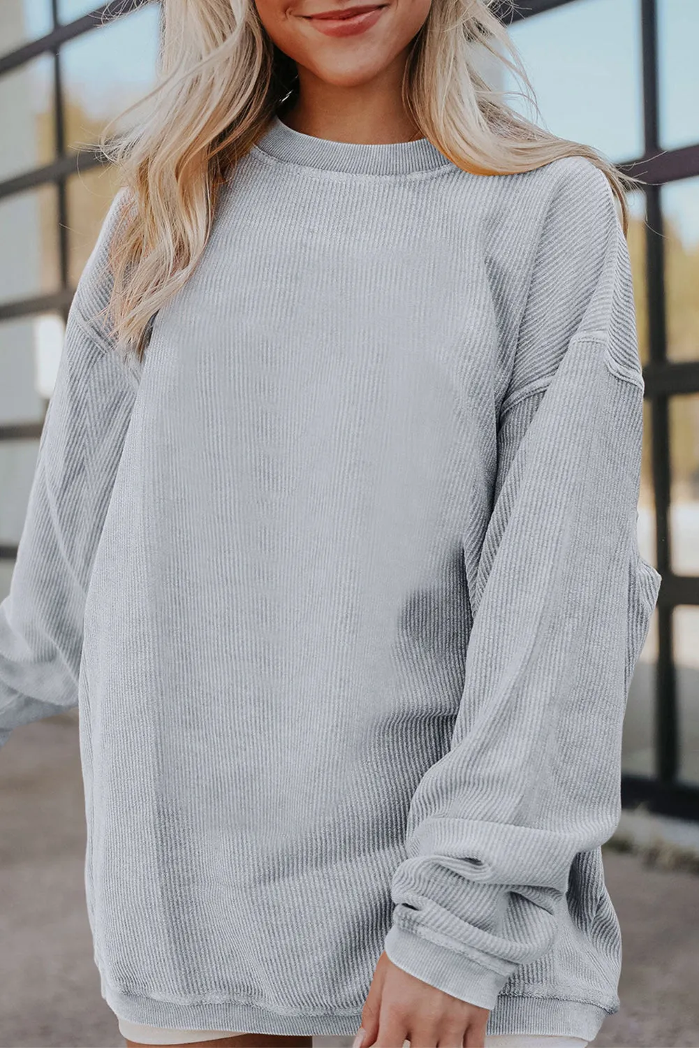 Light Grey JOLENE Ribbed Corded Oversized Sweatshirt