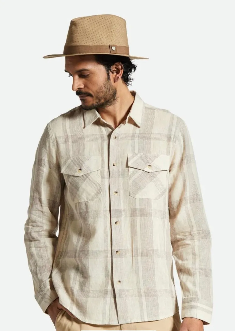 Memphis Linen Blend L/S Whitecap/ Cinder Grey